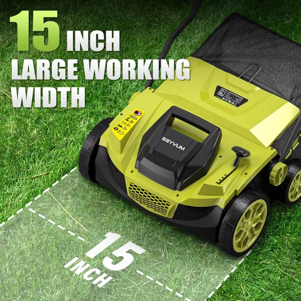 15 Amp 15 inch elektrische gazonverwijderaar en verticuteermachine met zak van 40 liter, met snoer, hoogteverstelling met 5 standen voor het verwijderen van rieten