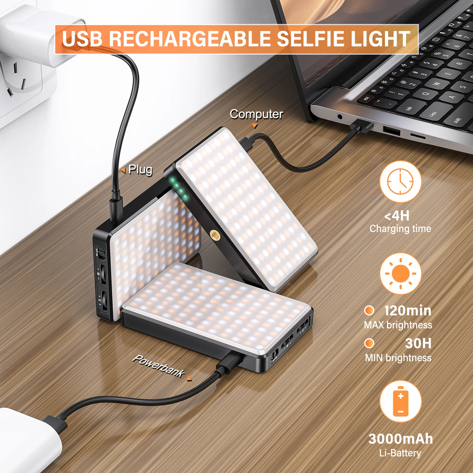 ST-120 LED Video Light Fill Light Rechargeable 3000 MAh Ajusted 3 Light Modes CRI95 Portable Mini Selfie Light 2500-9000K image 6