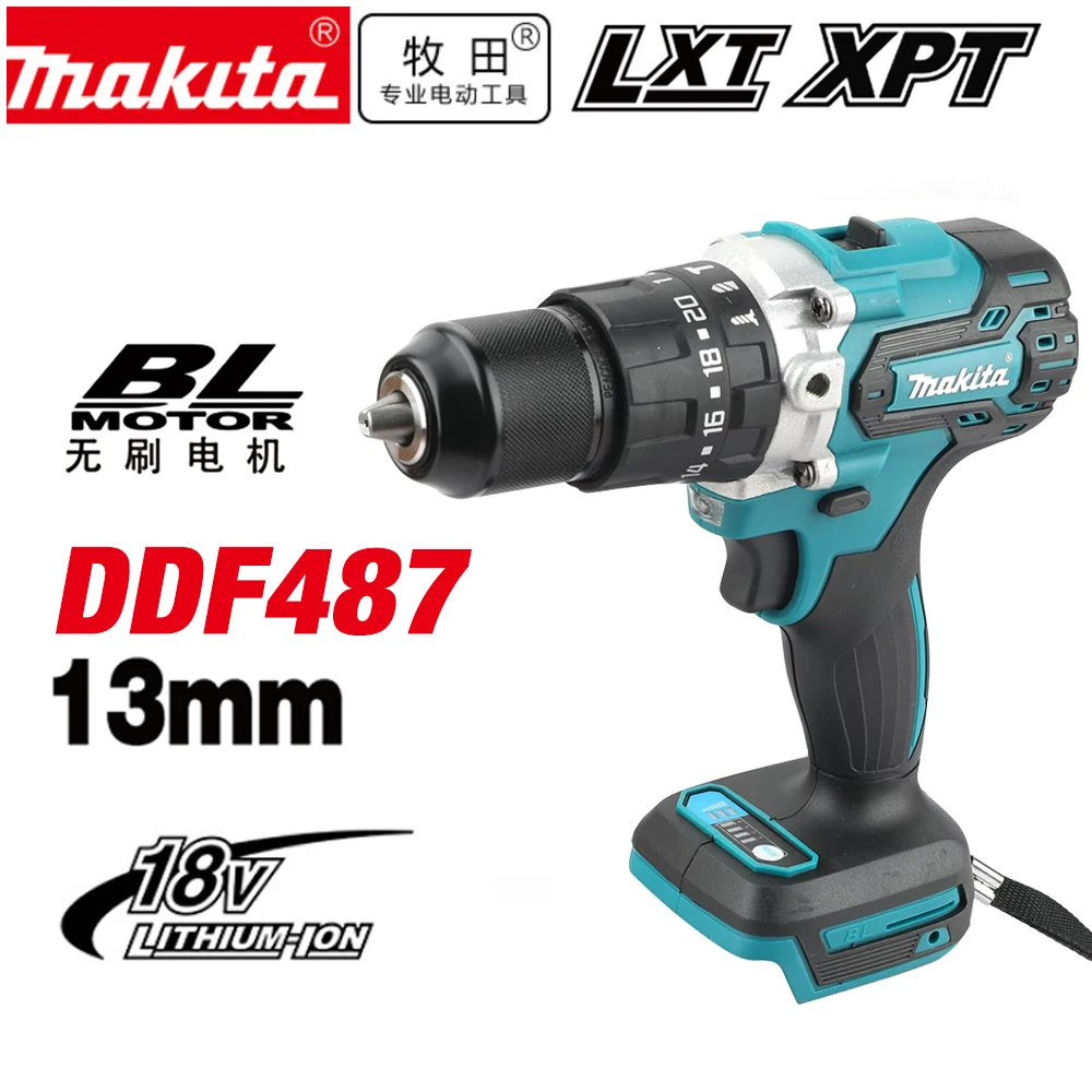 Makita Original. DDF487 Kabelloser Akkuschrauber Bürstenloser Elektrischer Schlagschrauber Wiederaufladbares Elektrowerkzeug 18V