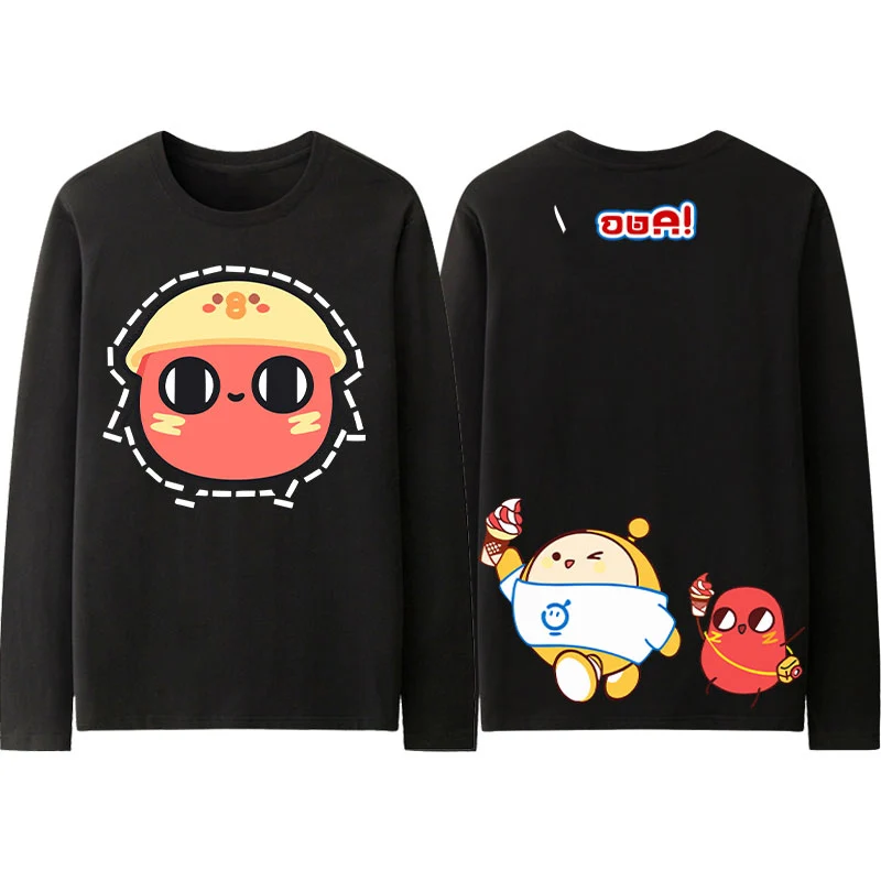 Egg Party-Camiseta de manga larga con estampado de dibujos animados para hombre, ropa de algodón para niños grandes, dos yuanes, tendencia, novedad de 2024