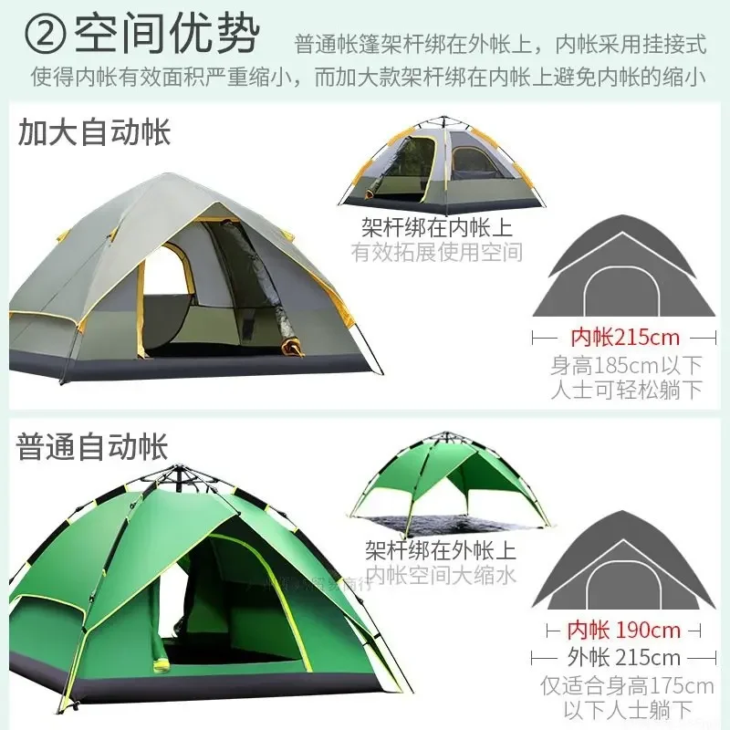 Full-automatic tent Outdoor 3-4 people, two rooms, one hall, double layer rainproof, 2 people, single person camping tent