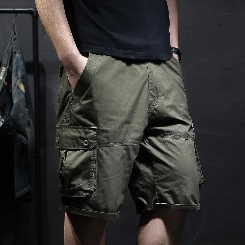 Men\'s Cargo Shorts Black Button with Zipper Male Short Pants Homme Jorts Elegant Y2k Popular Beautiful Clothes 2024 Fashion Wide