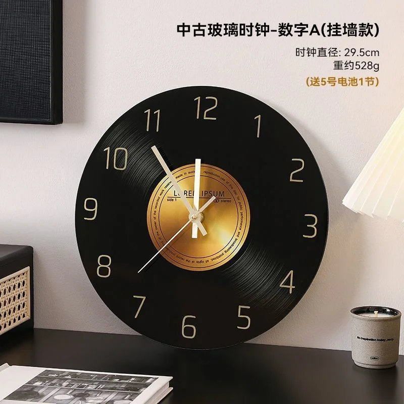 Vinyl Record Table Clock Metal Stand Vintage Desktop Clock Living Room Bedroom Office Home Decoration Ornament