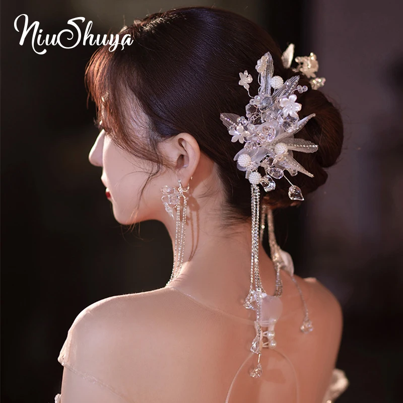 

NiuShuya 2023 New Sweet Korean Bridal Headdress Women Shell Hairpins Wedding Hair Accessories