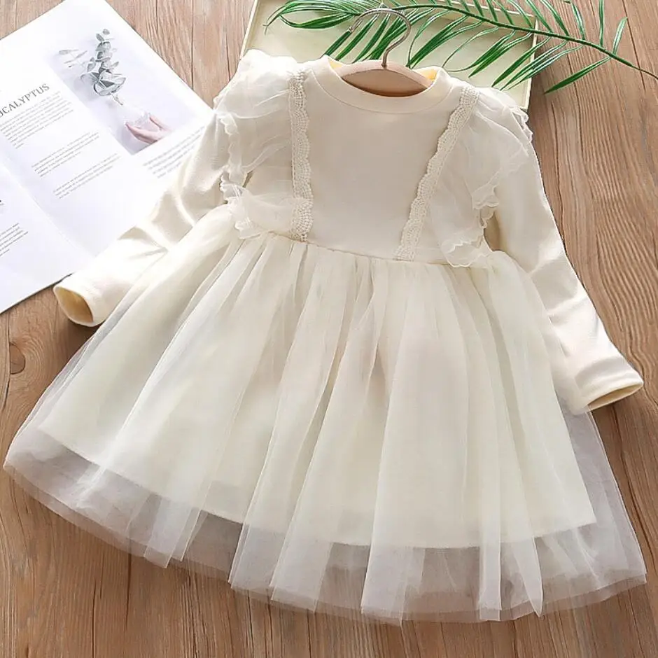 Girls Gauze Tutu Dress White Pink Spring Children Lace Princess Dress For 1-6 Yeas Old Baby Girl\'s Birthday Party Costume