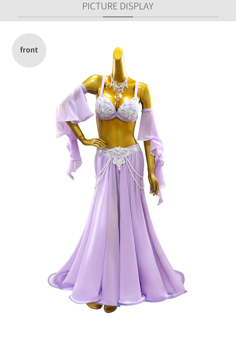 Bauchtanzrock Übungskleidung Orientalisches Kostüm Damen-Abendkleid Mädchen-Auftrittsanzug Langer Anzug Bühnen-Bauchtanzkleidung – Detail 7