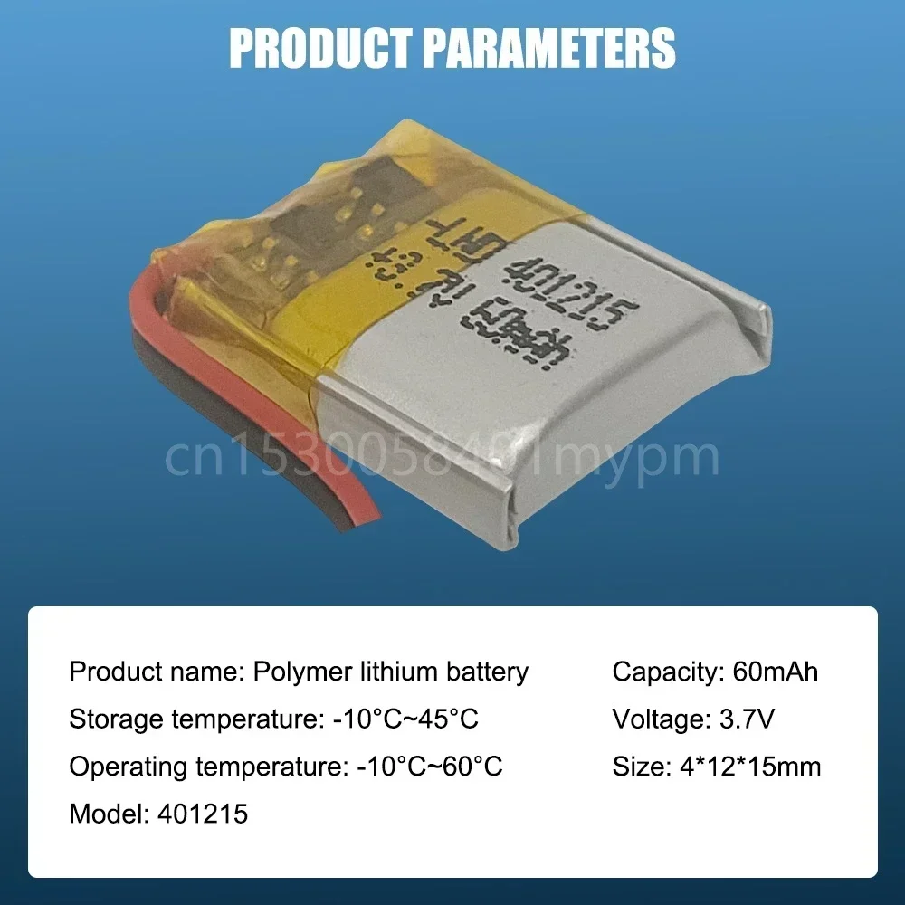 401215   Bateria recarregável de polímero de lítio 3.7v 60mah para mp3 mp4 gps fone de ouvido bluetooth pulseira inteligente pedômetro aparelho auditivo