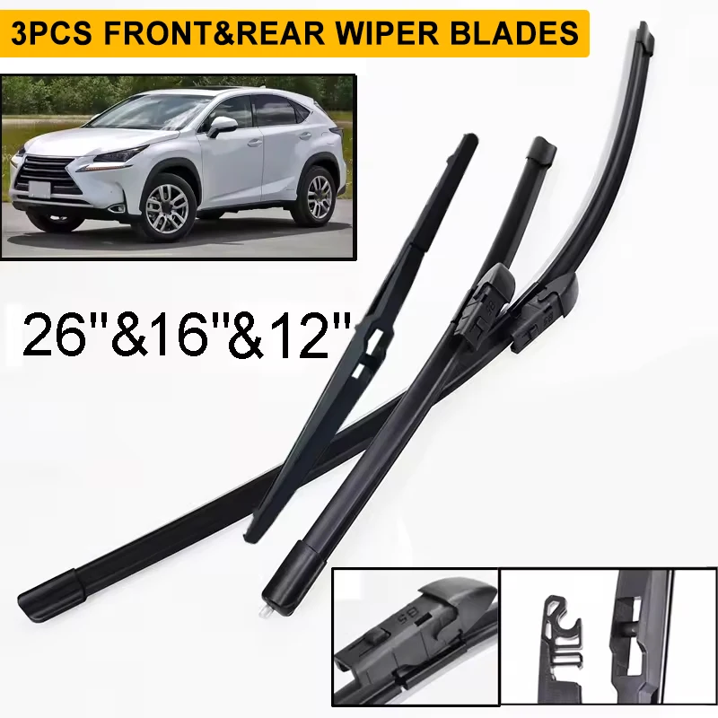 

Wiper Front & Rear Wiper Blades Set For Lexus NX Series NX200 NX200t NX300h 2014 - 2019 Windshield Windscreen 26"16"12"
