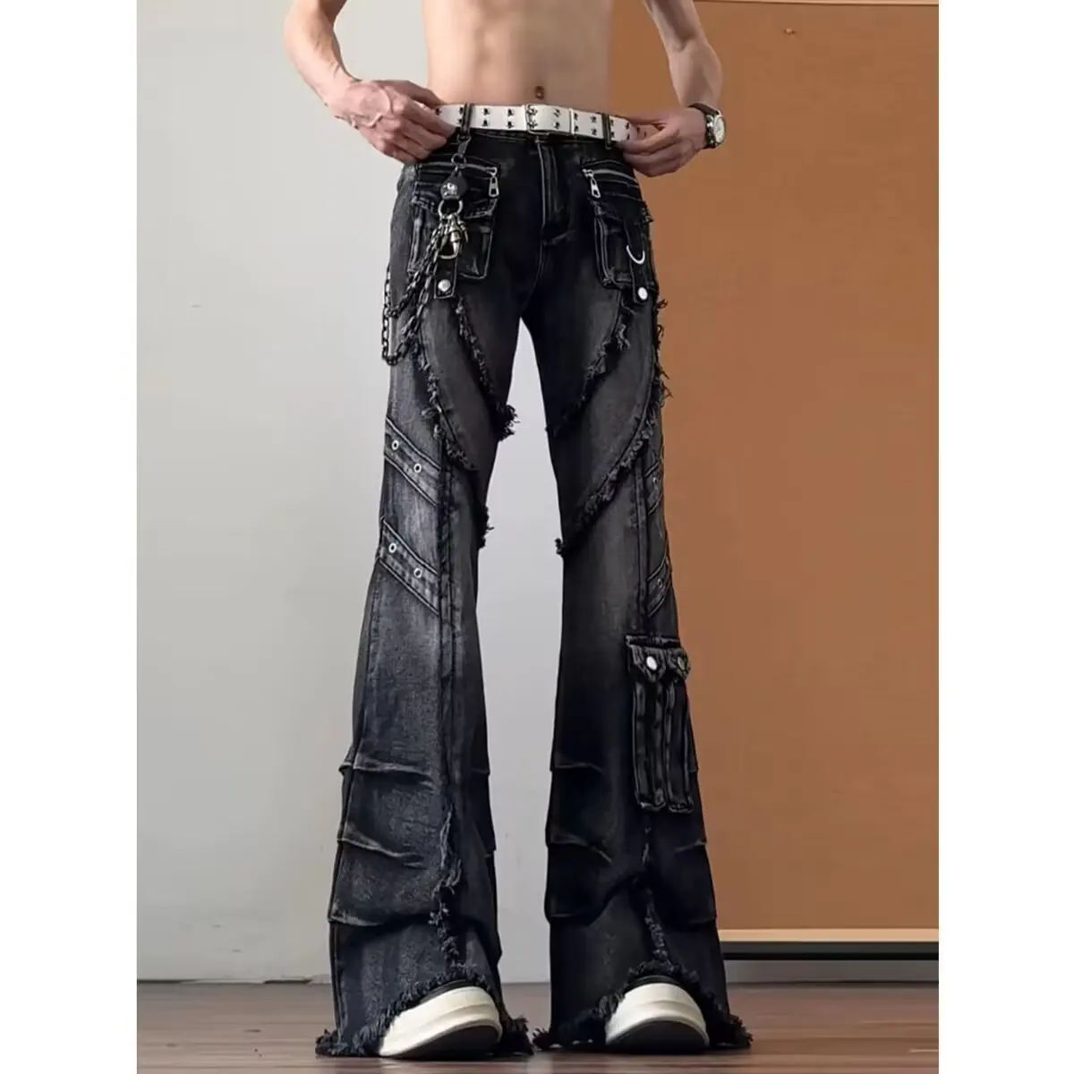 

American high-end streetwear Jeans Men'S Loose Straight Leg Pants Wide Leg Pants Casual Pants Hip-Hop Denim Pants