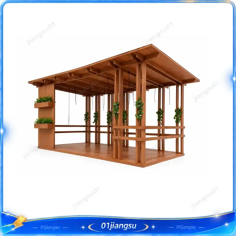 Modern Solid Teak Wood Outdoor Pergola Gazebo With Planter Luxury Garden Pavilion Patio Resort Villa Backyard Shelter