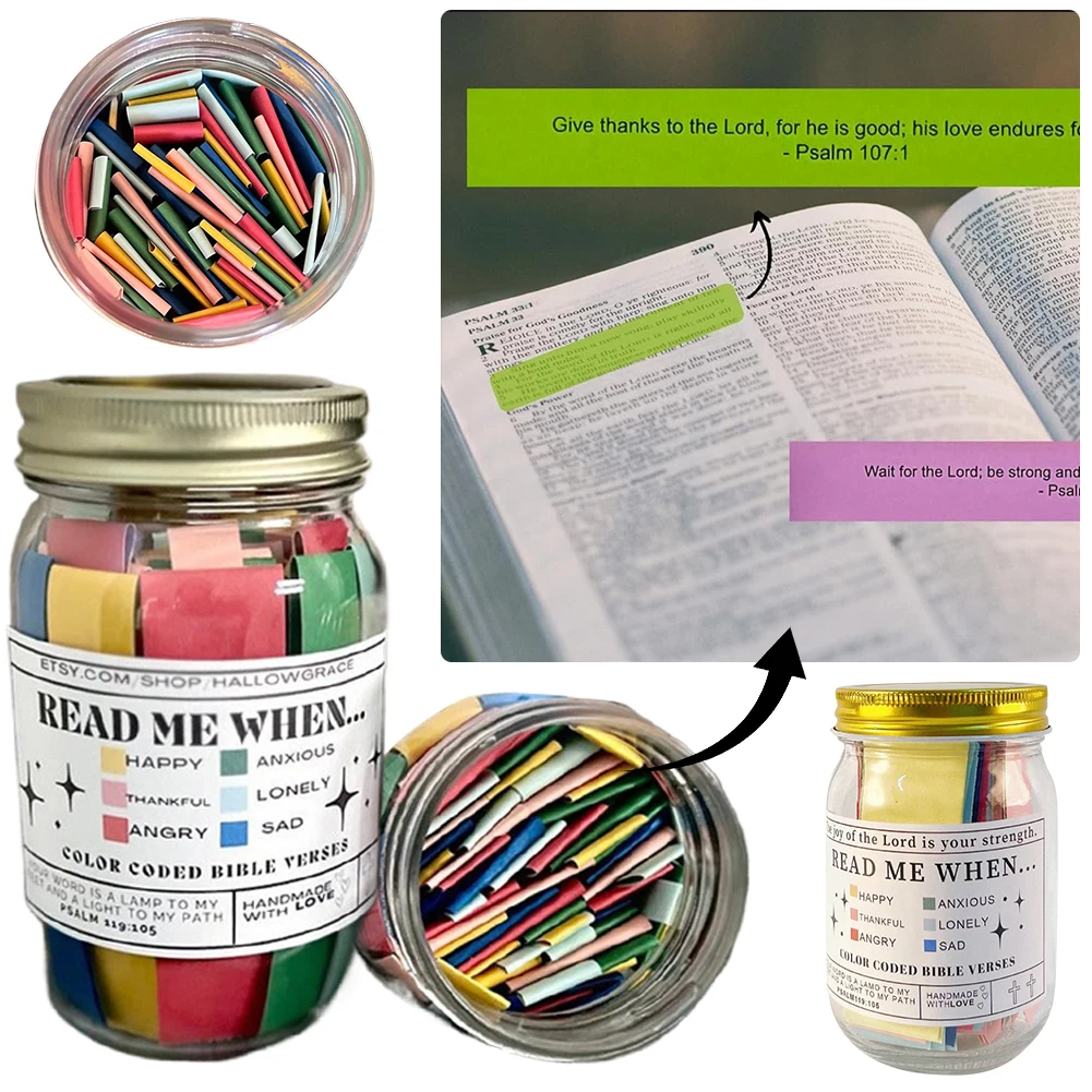 Bible Verse Jar Scripture Jar Color Coded Blessings Jar 60 Cards Give The Comfort of God's Best Christian Bible Gifts