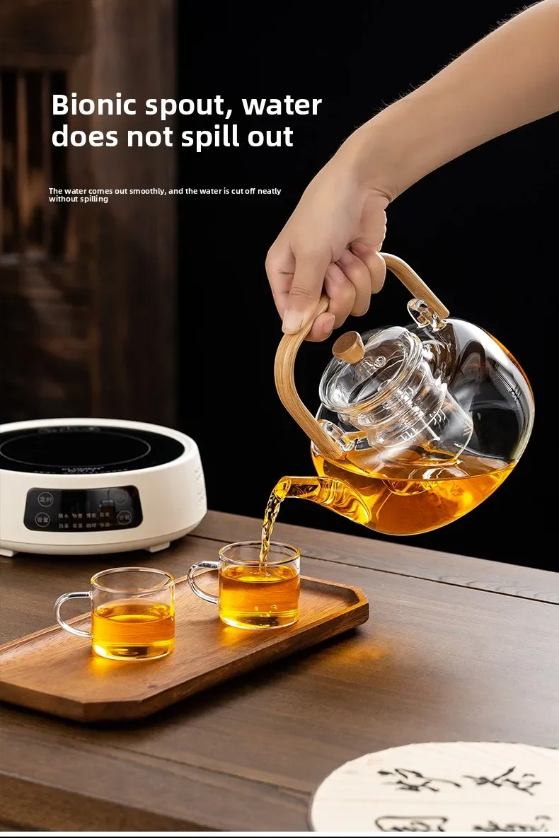 220V Electric Heating Tea Kettle Set High Temperature Resistant Glass Kettle with Multifunctional Stove for Daily Use LYH