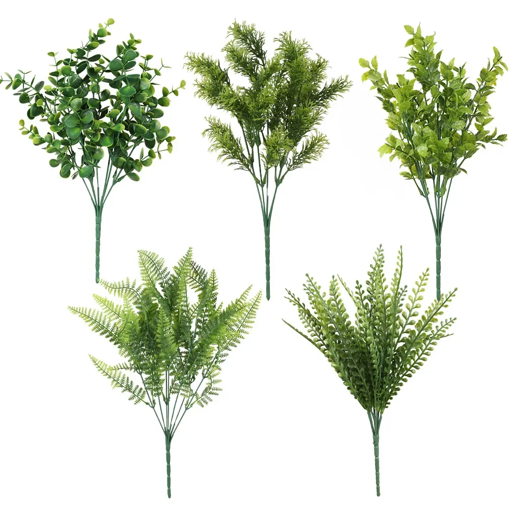 Artificial 5/7 Fork Green Leaves Fake Plant Wedding Home Decor