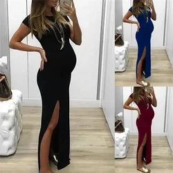 Robe Longue Moulante à Manches Courtes et Col Rond pour Femme Enceinte, Vêtement de Maison pour Mère
