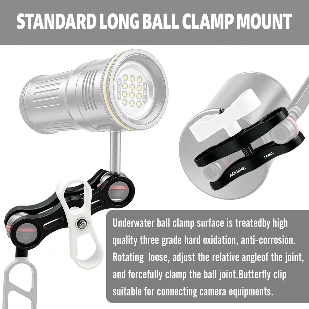 Nitescuba Diving Extended 2 Holes Clamp Butterfly Clip diving clamp for Ball Mount Adapter Light Arm Tray Bracket Camera Housing