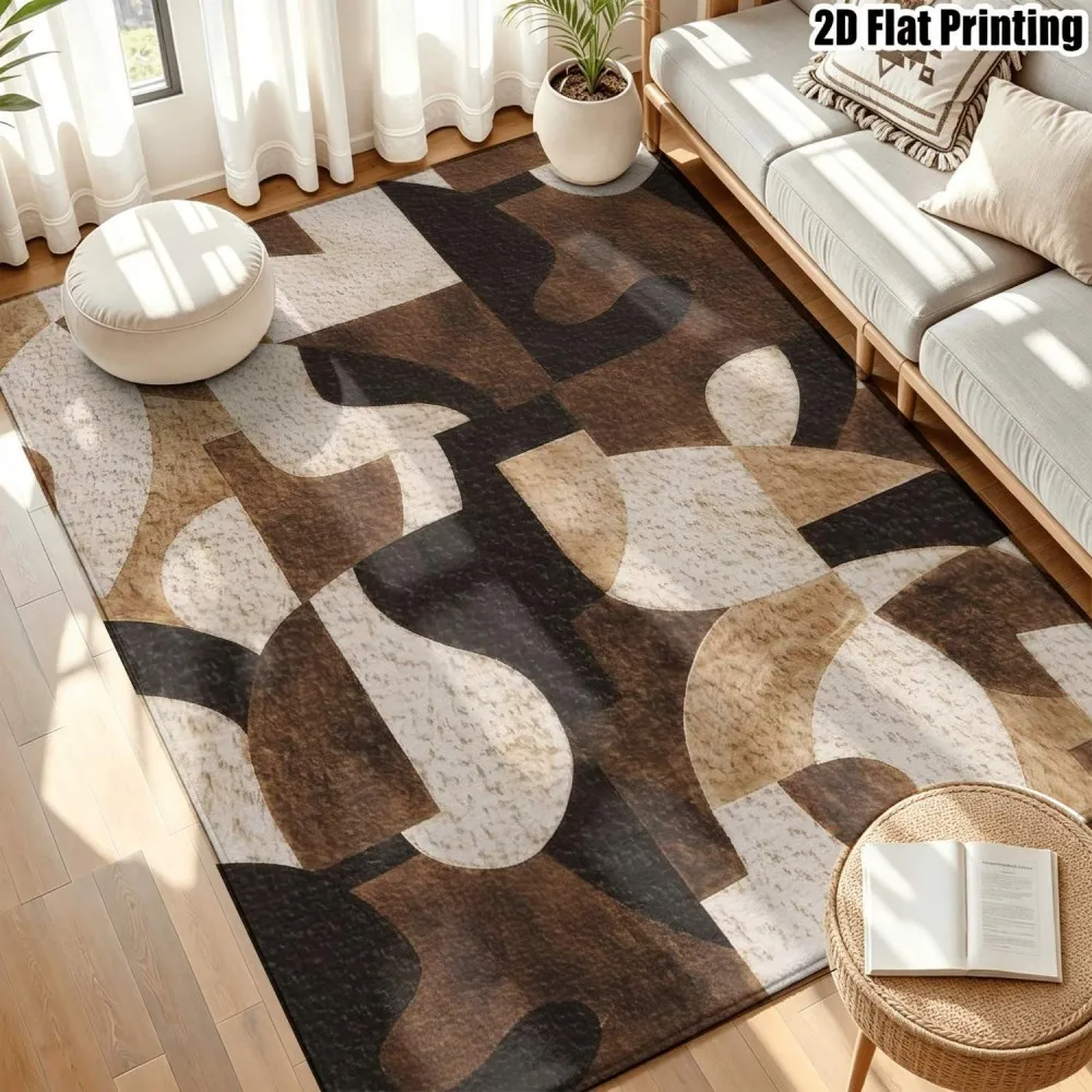 Living Room Rug Deconstructed Semicircles Arcs Printed Large Rectangular Carpet Mottled Stone Grain For Sofa Windowsill