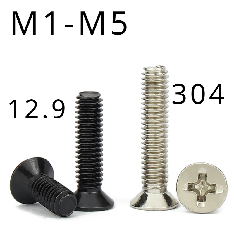 

10 Pieces/batch M1 M1.2 M1.4 M1.6 M2 M2.5 M3 M3.5 M4 M5 304 Stainless Steel/12.9 Grade Black Cross Flat Head Countersunk Bolt