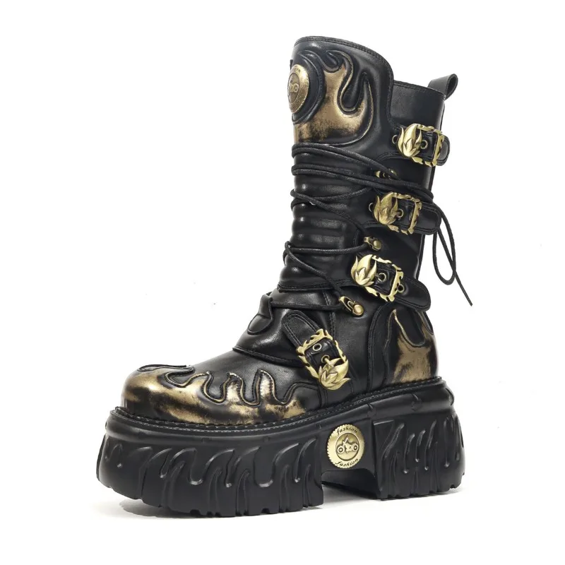 

2026 Women's Motorcycle Boots Punk Rock Style Booties Lace-up Platform Special Training Boots Gothic Heavy Metal Women's Shoes