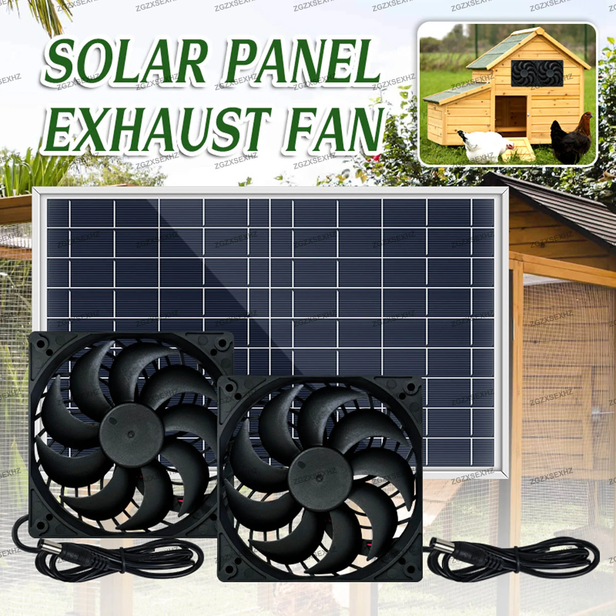 

ZGZXSEXHZ 200W Waterproof Solar Panel + 2PC Ventilation Fan Kitchen Mini Fan Dog and Chicken Farm Greenhouse Exhaust Fan