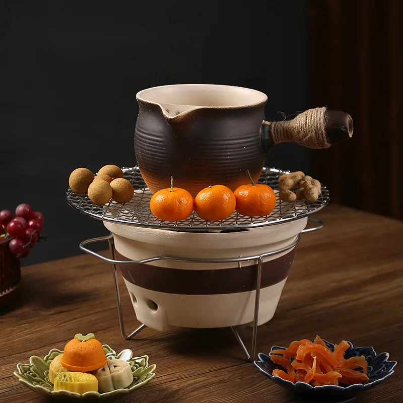Chinese-style coarse pottery enclosure stove tea set outdoor camping household barbecue grill clay carbon stove