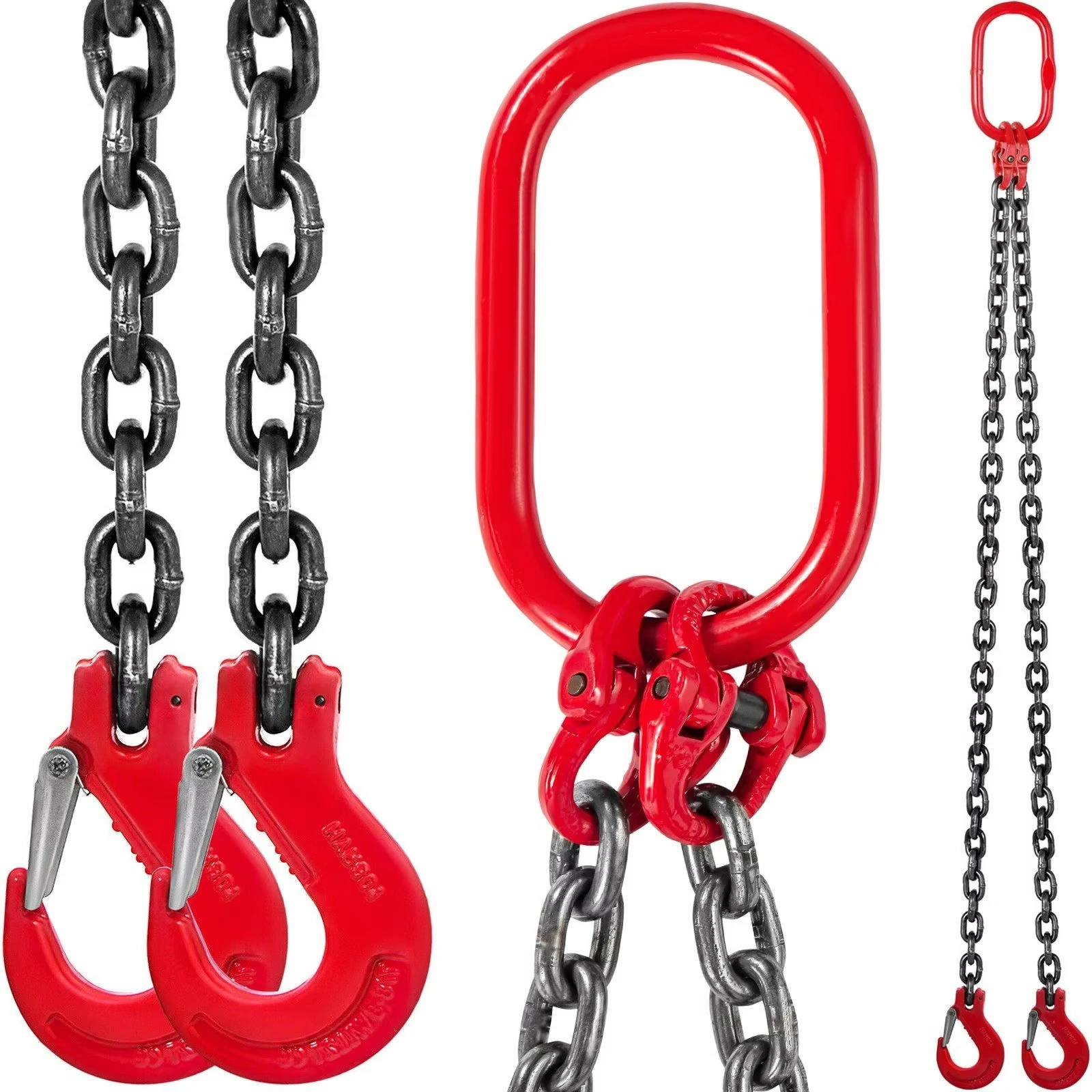 

4-Ton Double Leg Chain Sling – 3/8" x 5' Grade 80 Alloy – Industrial Lifting Gear w/ Safety Grab Hooks – For Rigging & Towing