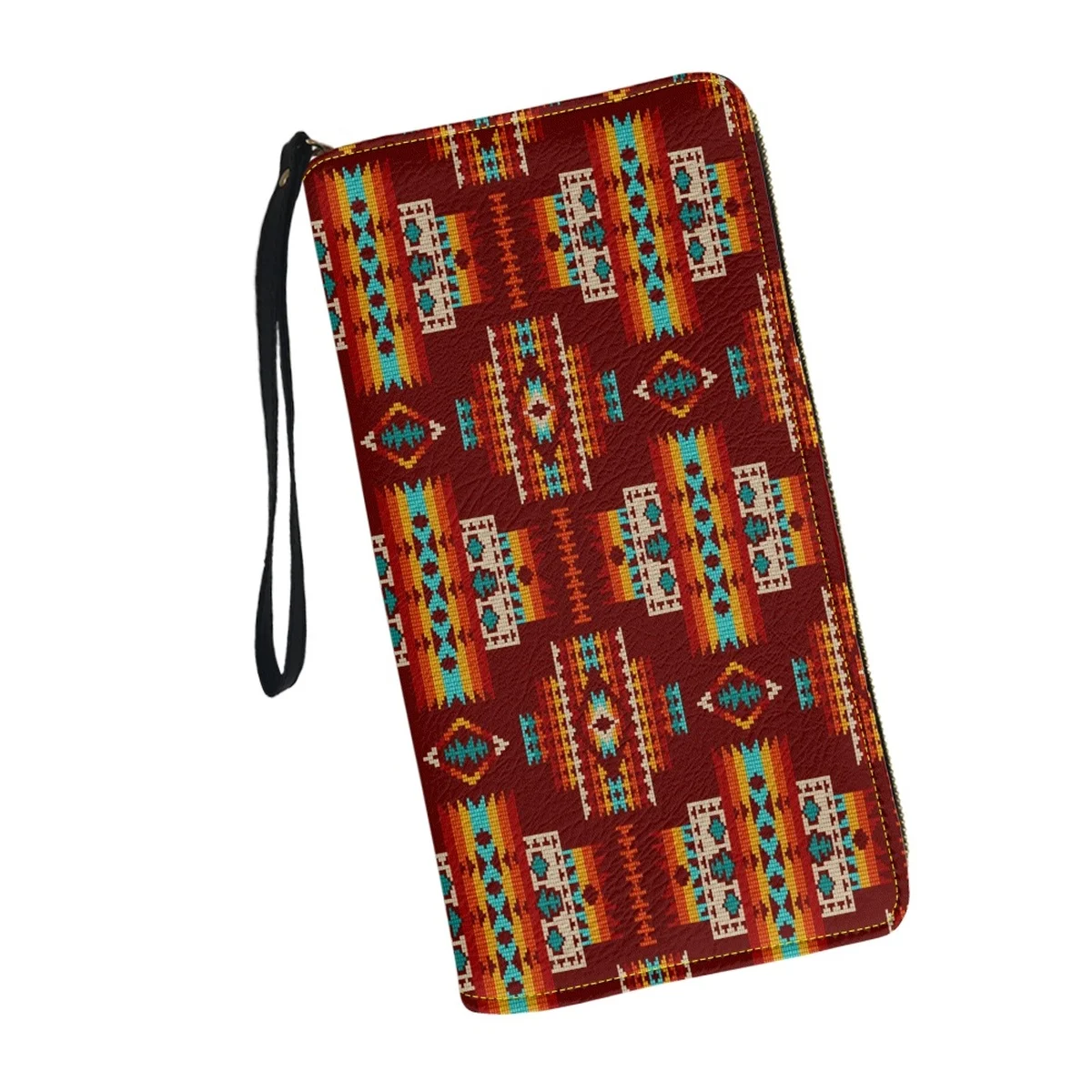 Tribal Red Pattern Fashion Leather Women Wallet Zipper Long Purse for Female Multifunction Travel Card Holder Girls Cash Bags