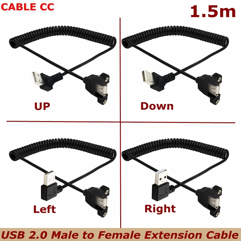 

Fixed USB2.0 Male To Female Spring Telescopic Extension Line Up And Down Left And Right Computer Data Cable With sScrew Holes