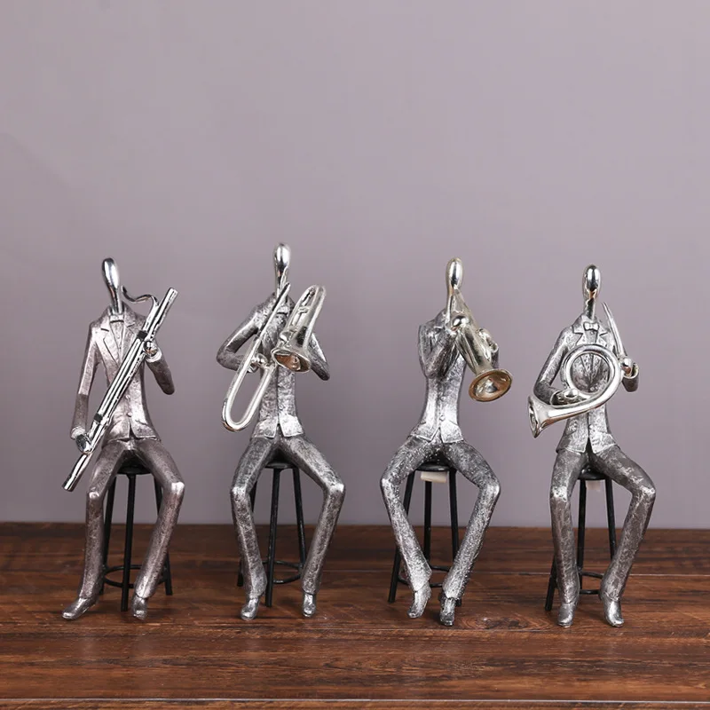 Resin Figure Sculpture Musician Band Trumpet Saxophone Musical Figure Resin Decorative Figurines Home Decoration Accessories