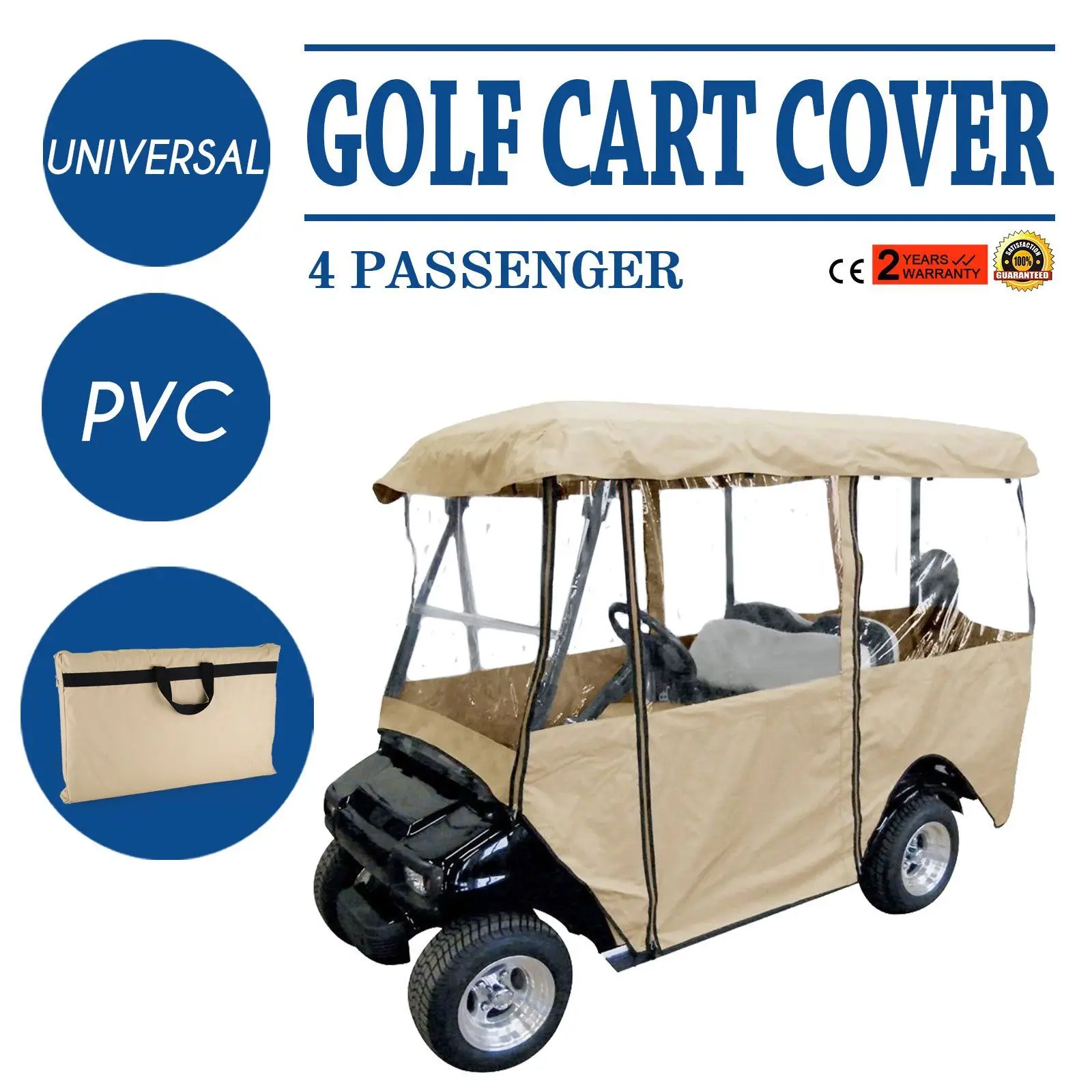 Golf Cart Enclosure, 4-Person Golf Cart Cover, 4-Sided Fairway Deluxe, 300D Waterproof Driving Enclosure with Transparent Window