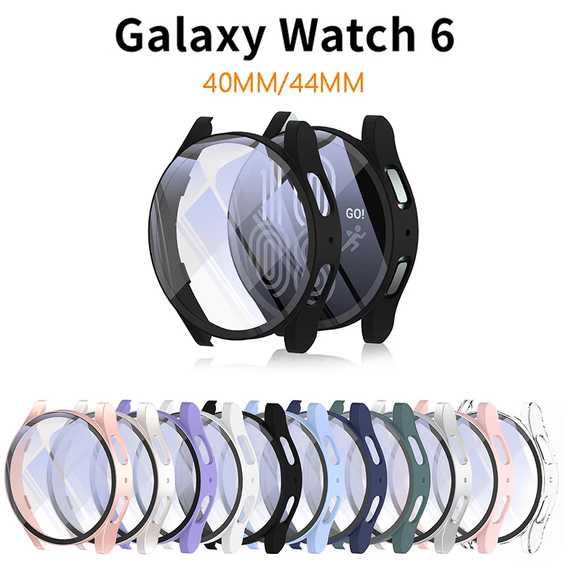 زجاج وحافظة لساعة سامسونج جالاكسي ، غطاء بي سي ، واقي ممتص للصدمات من جميع الاتجاهات ، ملحقات ، 40 مللي متر ، 44 مللي متر ، 6