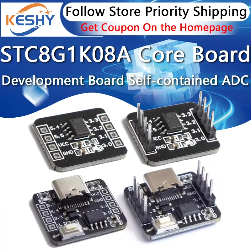 STC8G1K08A Core Board Development Board Self-contained ADC Microcontroller Controller 51 Development Board 8-pin Module