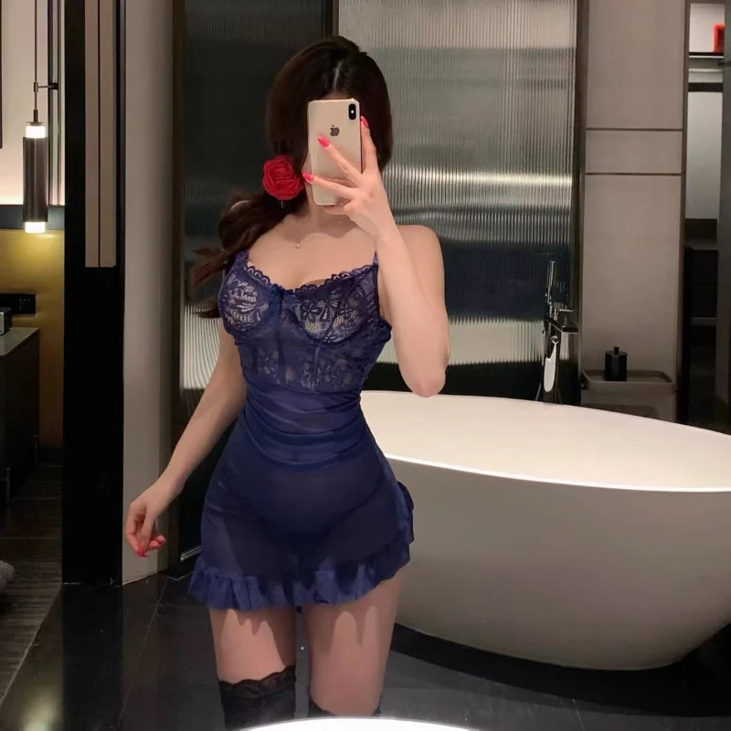 Transparent Underwire Bra Erotic Set Sexy Fairy Lingerie Women's See Through Lace Nightdress Pajamas