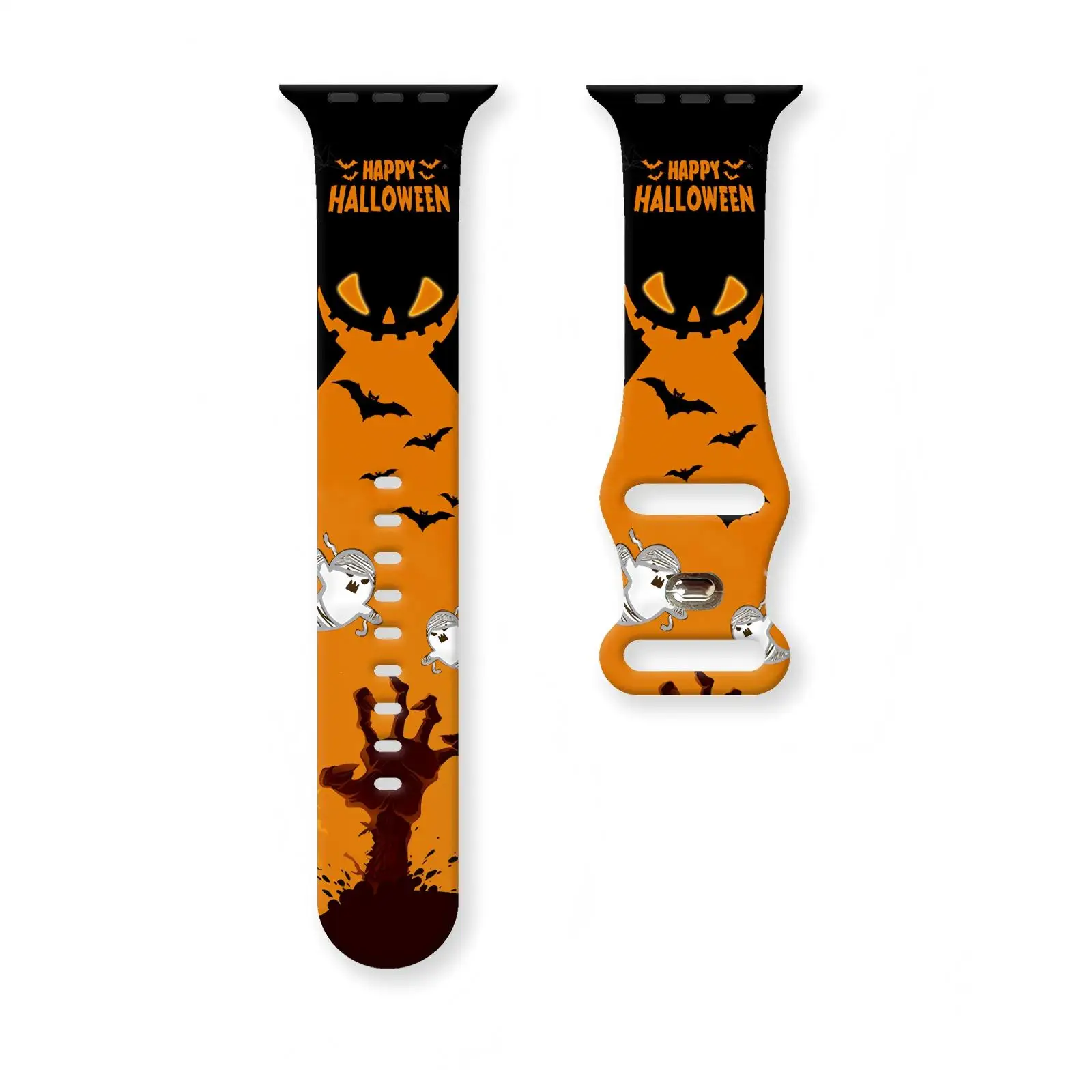 

Playful Jack-o-Lantern Print Strap for Apple Watch Series 11/10/9/8/7/SE, Soft Waterproof Silicone Band 45mm 44mm 42mm