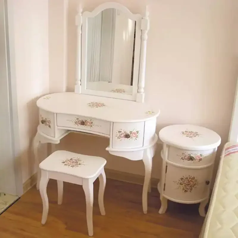Luxury Simple Vanity Table Dest Glossy Modern Europa Mirror Dressing Table White Corner Long Makeup Tafel Furnitures For Bedroom