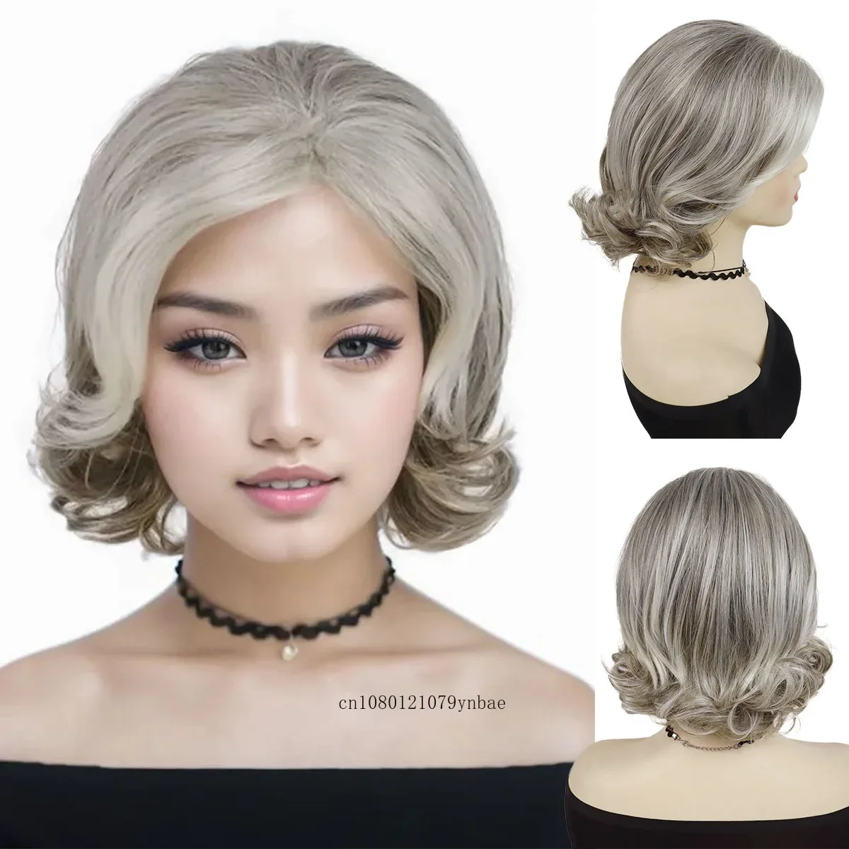 Natural Synthetic Grandma Wigs Short Curly Wavy Mixed Grey Wig for Women Daily Party Costume Ombre Gray White Older Granny Wig