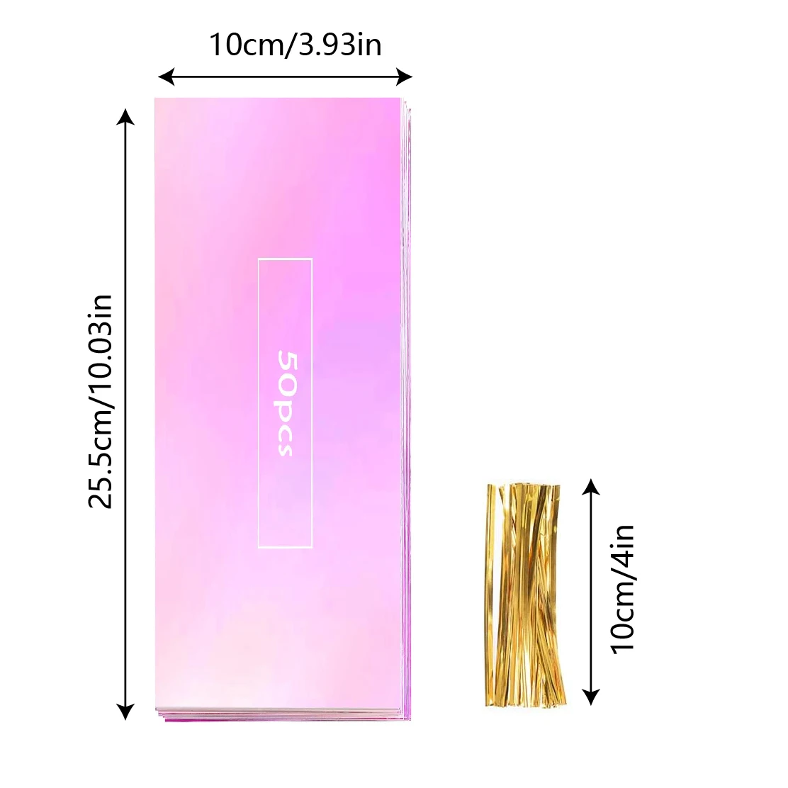 50pcs Iridescent film gift bag with twist ties - Rainbow Laser jewelry bags, Perfect for Biscuits & Candy packing