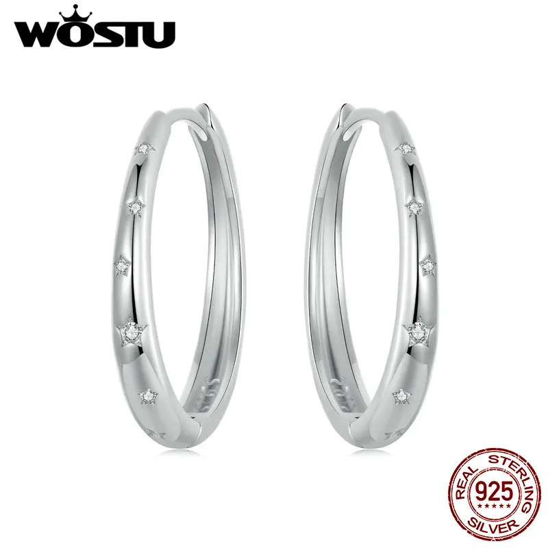 WOSTU 925 Sterling Silver Luxury Huge Round Zircon Earrings For Women Dating Jewelry Gift Shiny Zircon Punk Earrings Circle Hoop