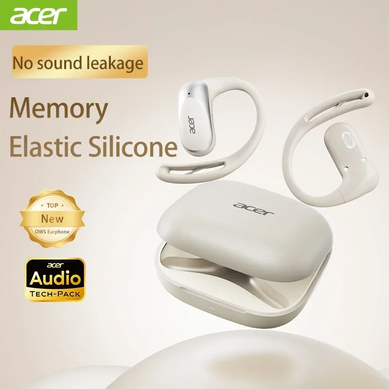 سماعات أذن Acer OWS مفتوحة الأذن، خطافات أذن لاسلكية تعمل بالبلوتوث 5.4، سماعات أذن عالية الدقة، سماعات أذن رياضية معززة 48 ساعة OHR-517