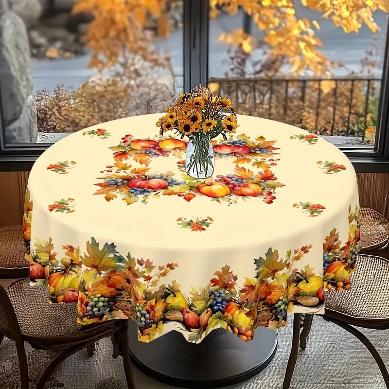 1PC Thanksgiving-themed watercolor style tablecloth, harvest pumpkin, grapes, applesxzj