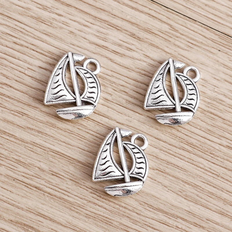 20 Stück 13x17mm Niedliche Segelboot-Anhänger aus Legierung für die Herstellung von DIY-Ohrhängern, Halsketten, Handgemachten Armbändern und Schmuckzubehör – Detail 3