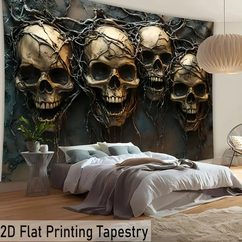 VIKAMA Twisted Root Skull Tapestry, Vintage 3D Effect Skeleton Wall Hanging, Gothic Horror Wall Cloth for Bedroom Decor
