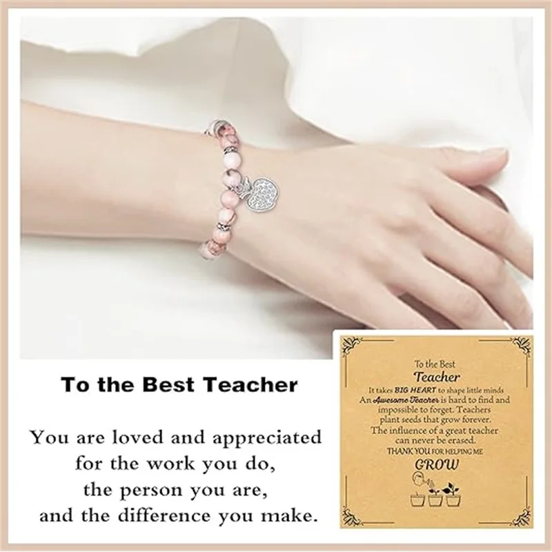 bulk teacher appreciation gifts for women men pink zebra natural stone bracelets Personalized gifta idea high school college