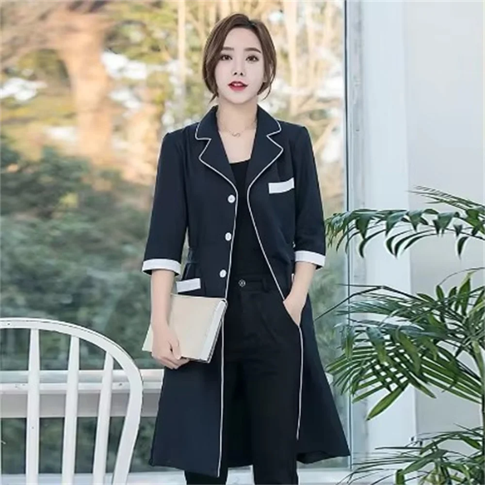 معطف مختبر عالي الجودة زي سبا ملابس العمل الوشم الدعك الزي الرسمي الأرجواني كم طويل صالون تجميل ملابس العمل الصيف