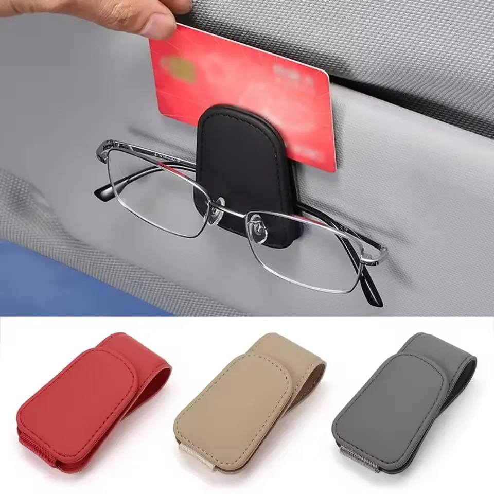 Universal Car Auto Sun Visor Eyeglass Hanger Clip Leather Glasses Holder Magnetic Multi-Function Automobile Accessories Storage
