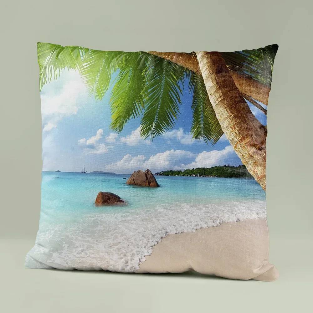 45x45cm Blue Ocean Seascape Pillow Cover Simple Beach Landscape Home Sofa Decorative Pillowcase Bedroom Waist Cover Cushion