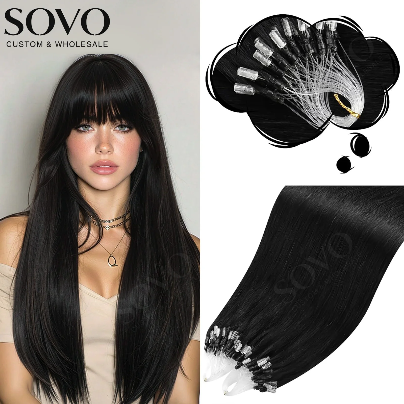 Micro Loop Hair Extensions 100% Human Hair Jet Black 18 Inch 50g 50 Strands Micro bead Strand Hair Extensions Natural Black