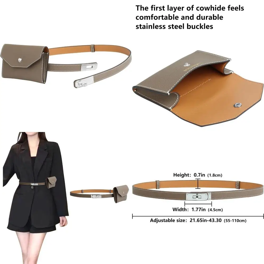 

Adjustable Skinny Genuine Leather Belt for Women - Turn Lock Buckle, Solid Color, Versatile for Dresses, Jeans, Coats, and More