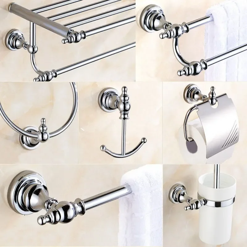 Bathroom Hardware Set Chrome Polished Bath Rack Paper Holder Toothbrush Holder Towel Bar Coat Hook Bathroom Accessories