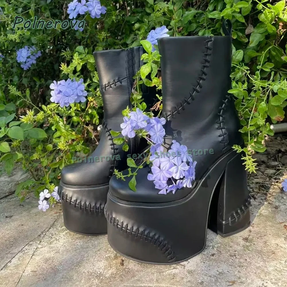 

Sewing Platform Y2K Mid-Calf Boots Round Toe Thick Sole Sweet Cool Style Fashion Cosplay Shoes 2025 New Arrivals Nifty Plus Size