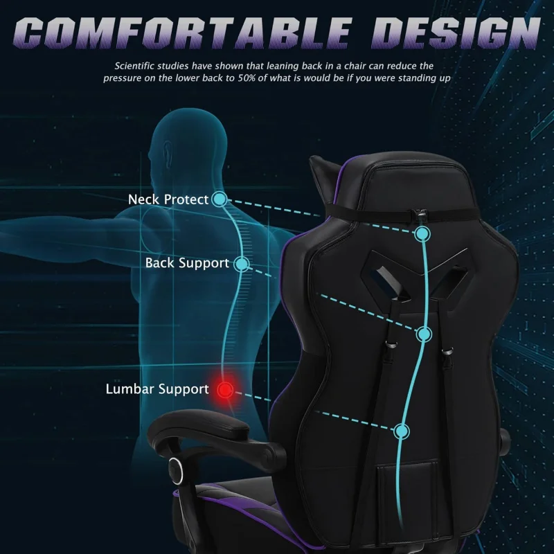 Gaming Chair Reclining Computer Chair w/ Footrest High Back Gamer Chair w/Massage Large Gaming Chair Racing Style Chair